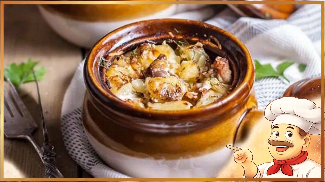 ​​Картошка с курицей и грибами под соусом