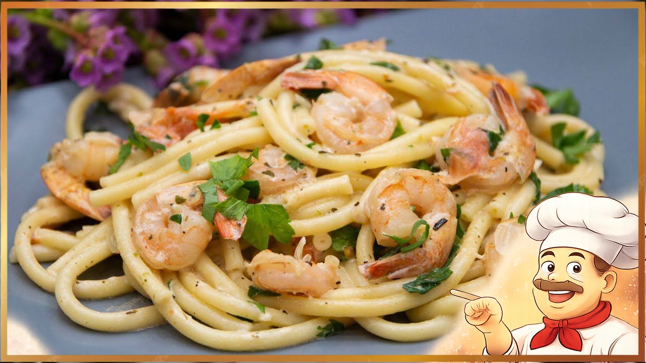 Паста с креветками в чесночно-сливочном соусе