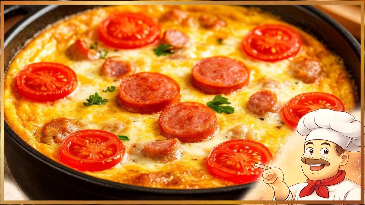 Омлет с колбасой, помидорами и сыром в духовке
