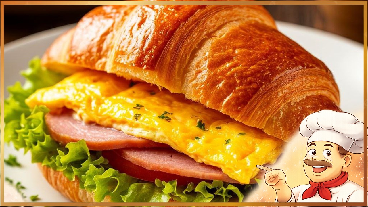 Круассан с ветчиной и омлетом