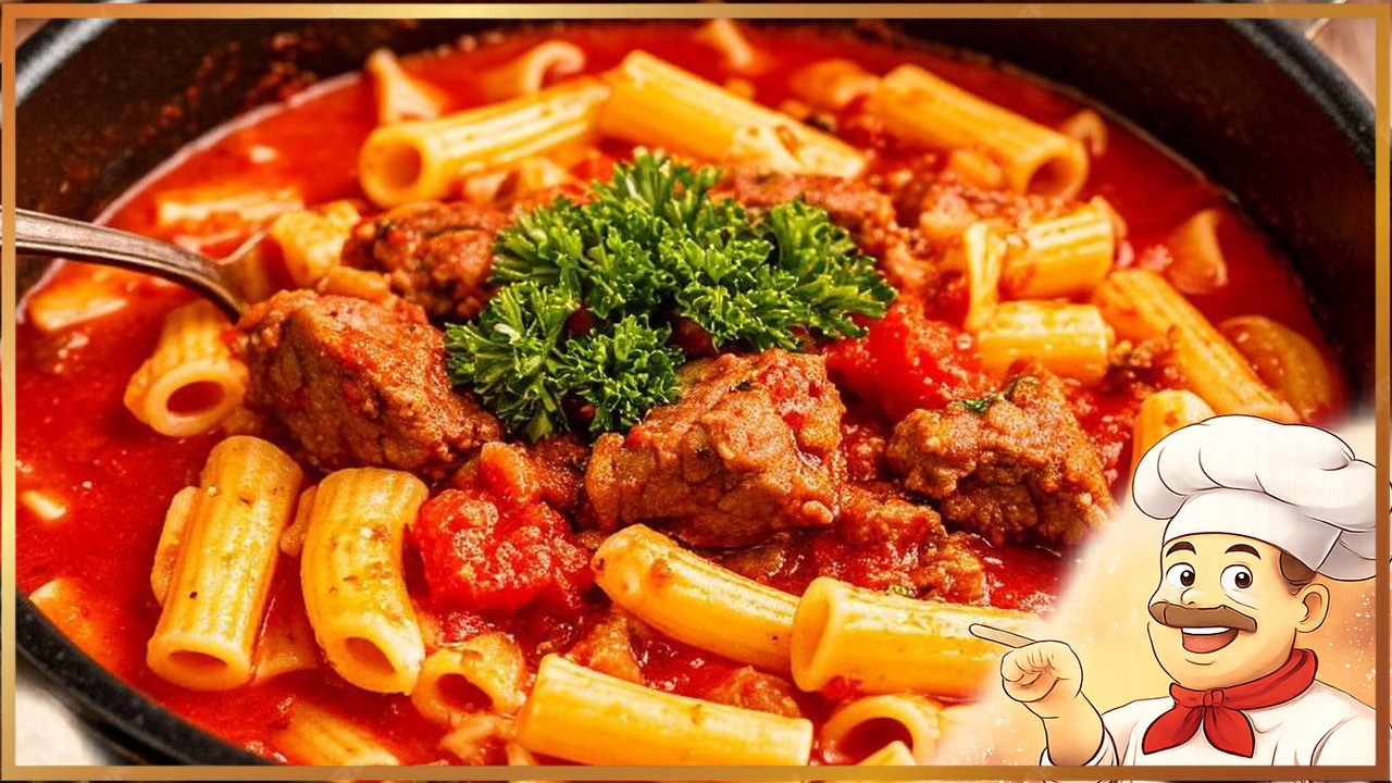 Макароны с мясом на сковороде