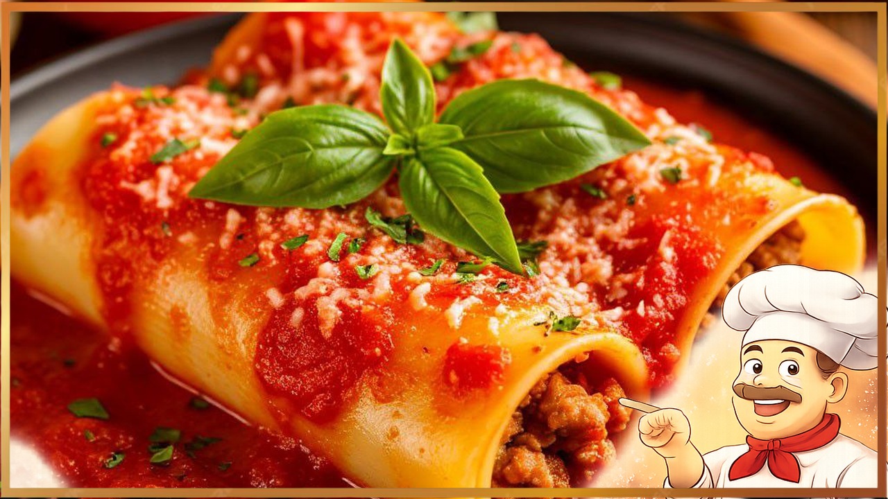 Каннеллони с куриным фаршем, запечённые в духовке