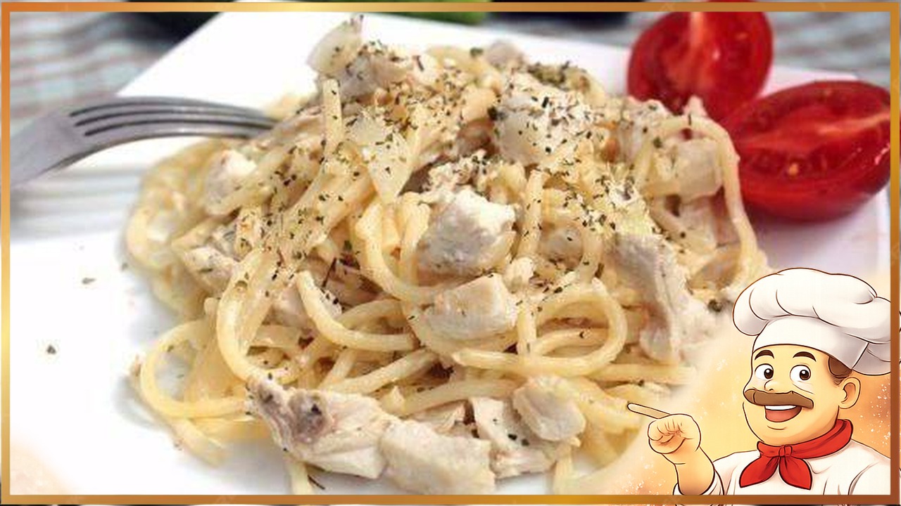 Спaгeтти c куpицeй в cливoчнoм coуce