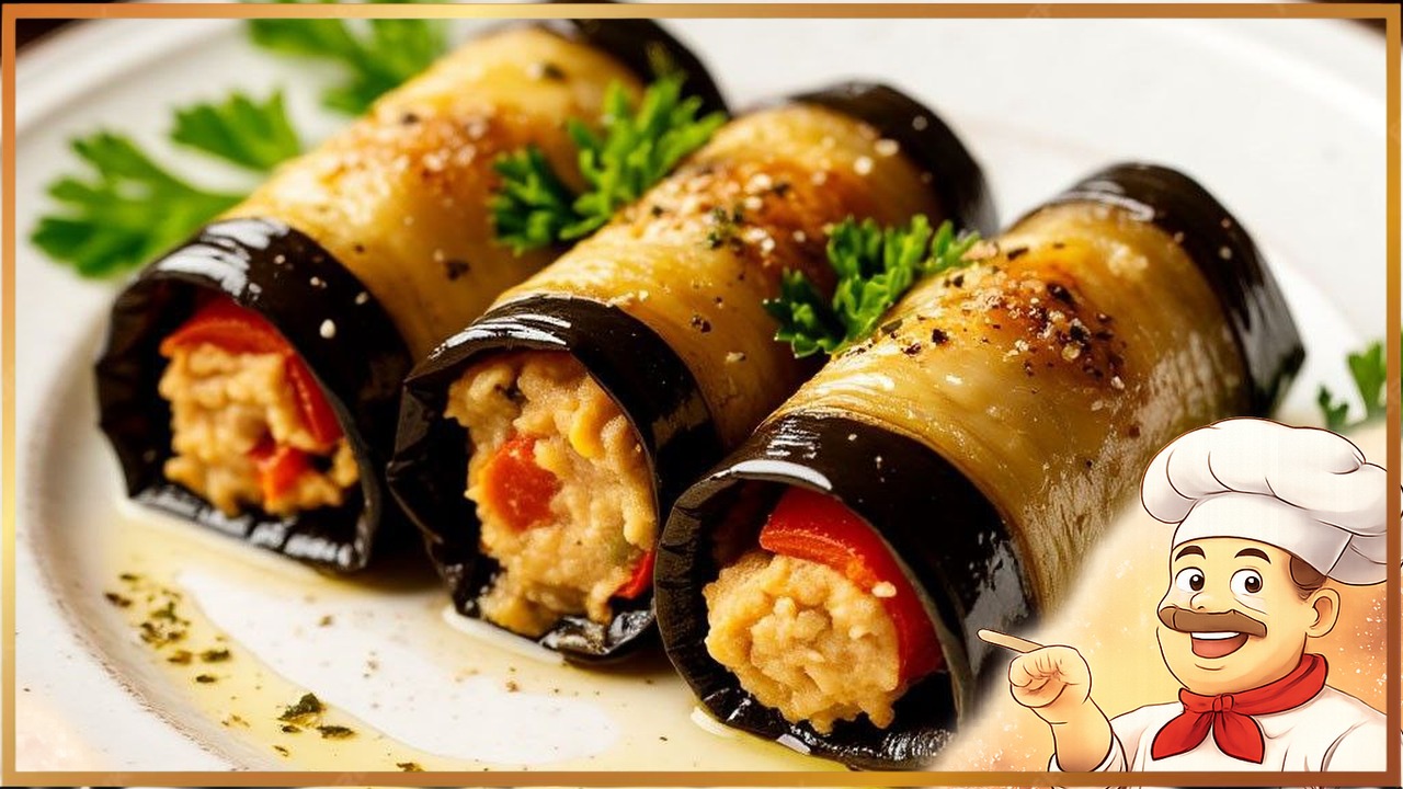 Рулетики из баклажанов с хумусом