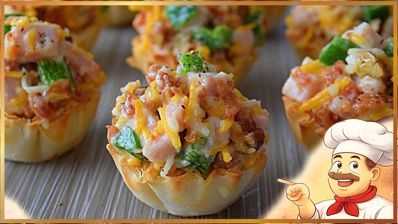 Салат с курицей и ананасом в тарталетках