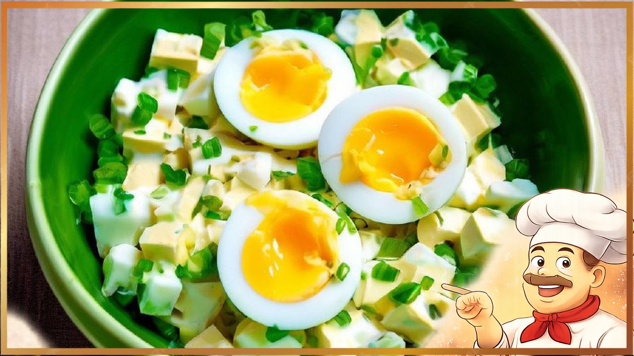 Простой салат с яйцами и зелёным луком