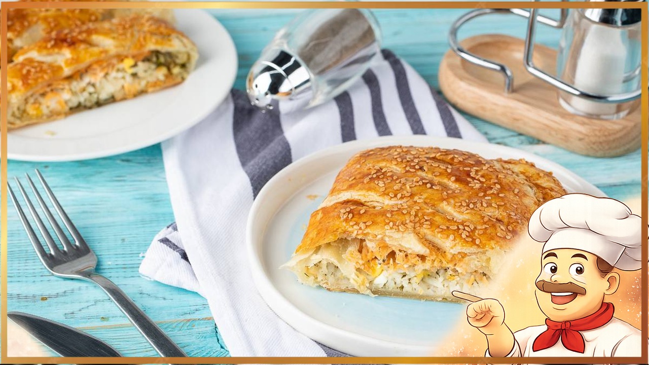 Пирог с рыбой и рисом