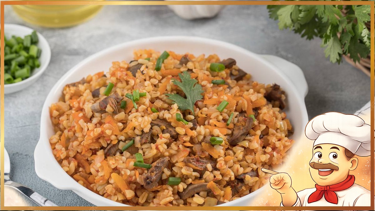 Булгур с куриными сердечками