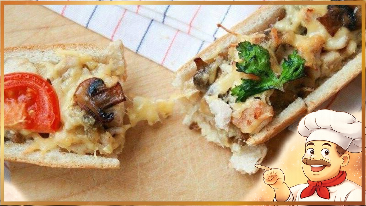 Фаршированный багет с курочкой, сыром и шампиньонами